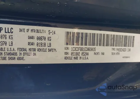 2014 Dodge Dart Sxt z USA, uszkodzony, nr VIN 1C3CDFBB1ED869035